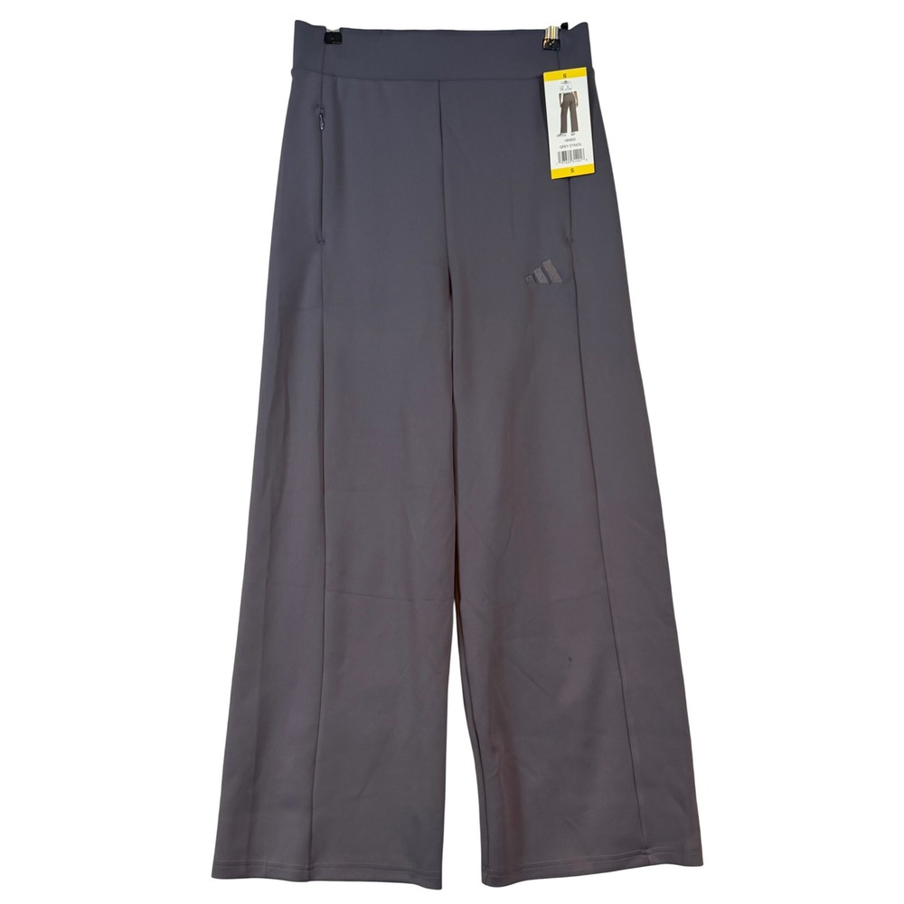 Adidas Womens Wide Leg Pant Grey Strata High Waist Pintuck •S• Athleisure Sporty